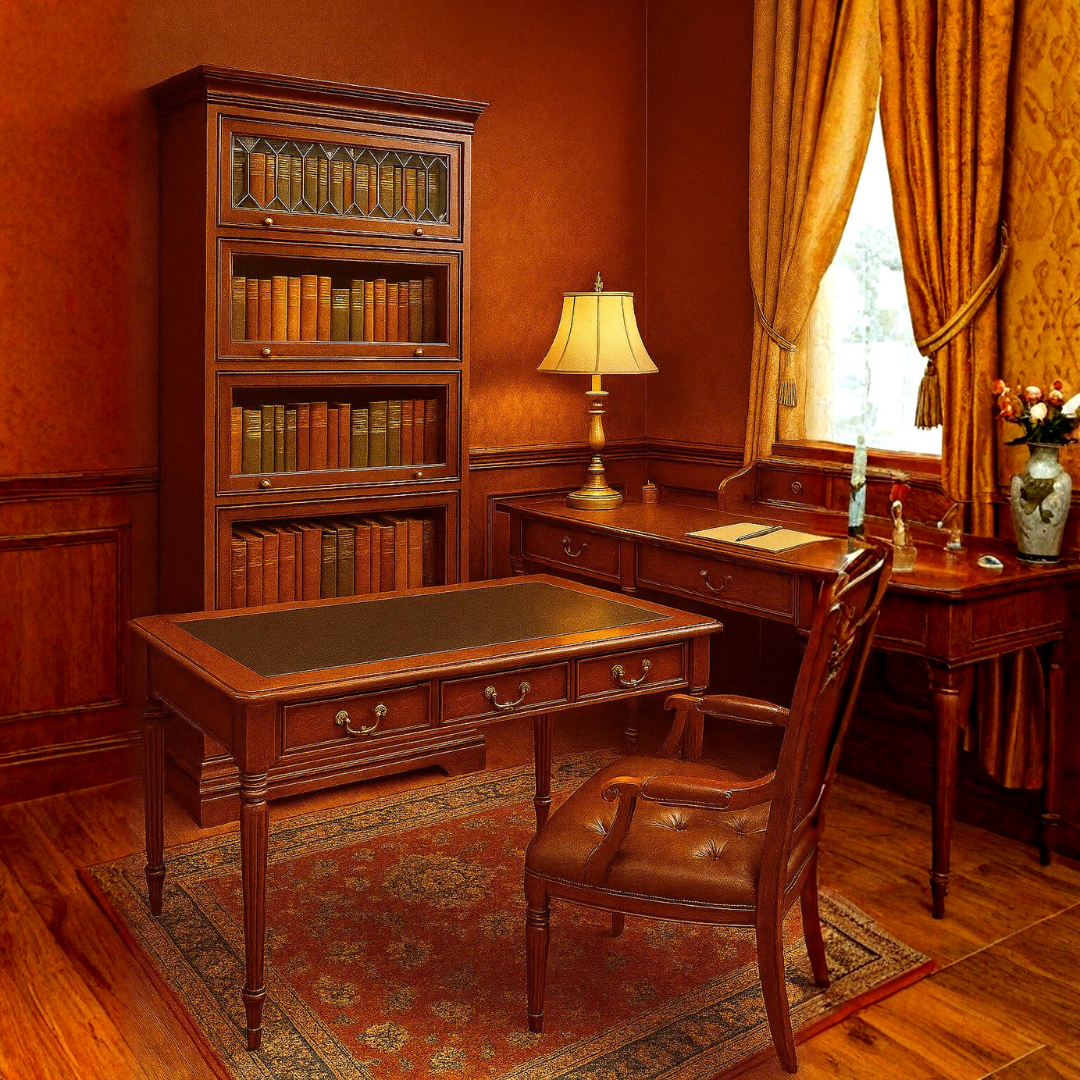 Victorian Style Solid Mahogany Wood Library Desk with Leather Top ...