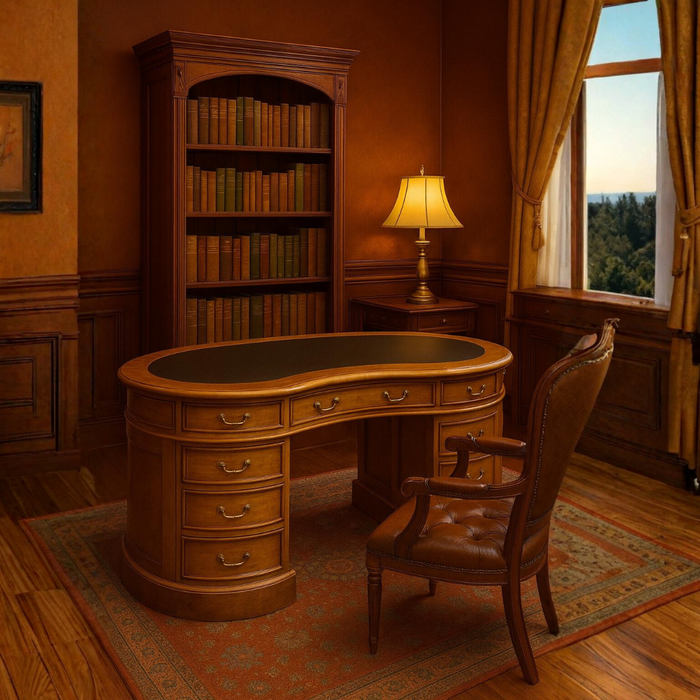 Legacy Mahogany Wood Leather Top Kidney Desk - Light Brown Walnut