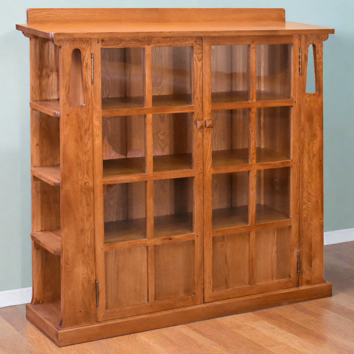 Mission Double Door Bookcase with Side Shelves - Michael's Cherry (MC1)