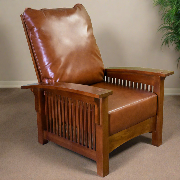 Craftsman / Mission Leather and Oak Morris Chair - Russet Brown Leather (RB2)