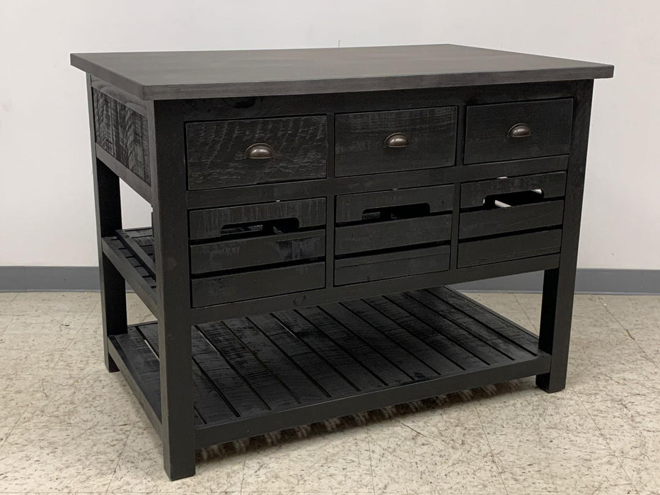 Barlow Crate Kitchen Island - Rustic Black and Zinc Top