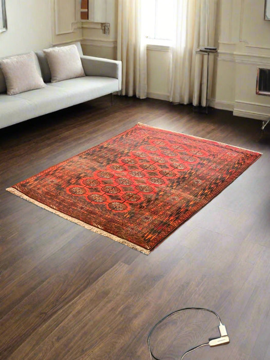 Terkaman Tribal Afghan Oriental Rug, size 4' 3" x 5' 4"