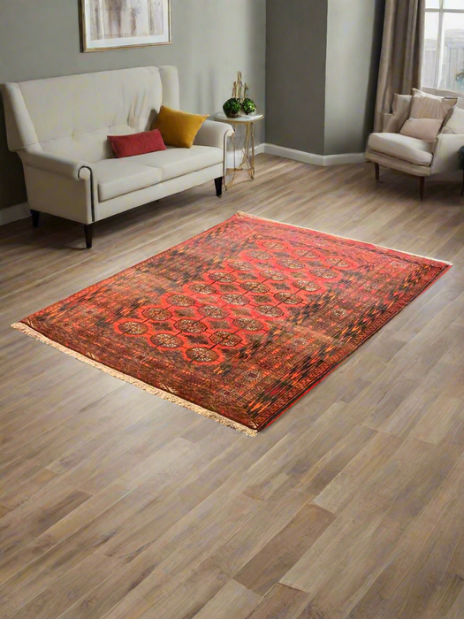 Terkaman Tribal Afghan Oriental Rug, size 4' 3" x 5' 4"