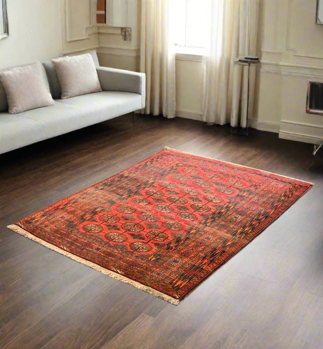 Terkaman Tribal Afghan Oriental Rug, size 4' 3" x 5' 4"