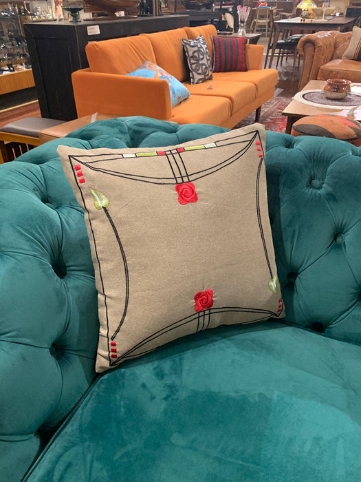 Arts & Crafts Mission-Style Embroidered Cushion/Pillow