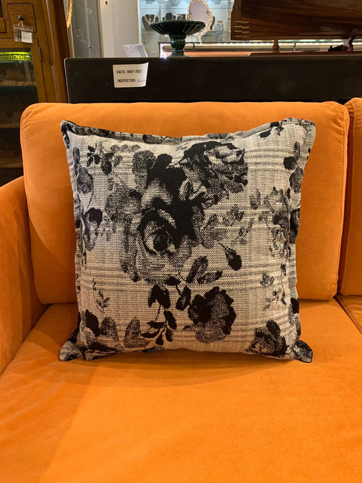 Black & White Floral Woven Cushion Cover