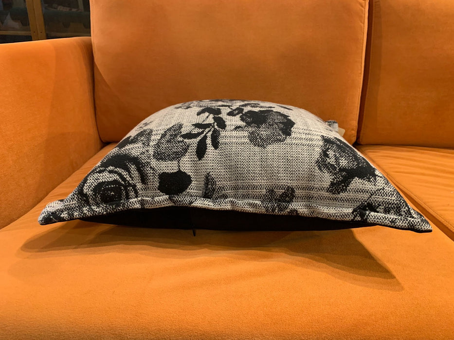 Black & White Floral Woven Cushion Cover