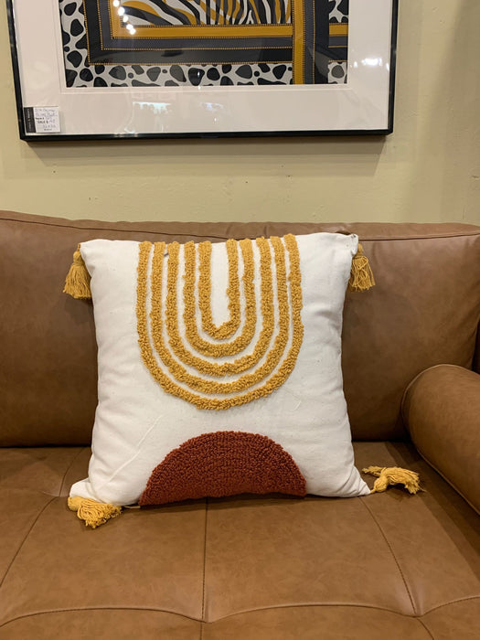 Boho Tufted Cushion with Tassels – Mustard & Rust