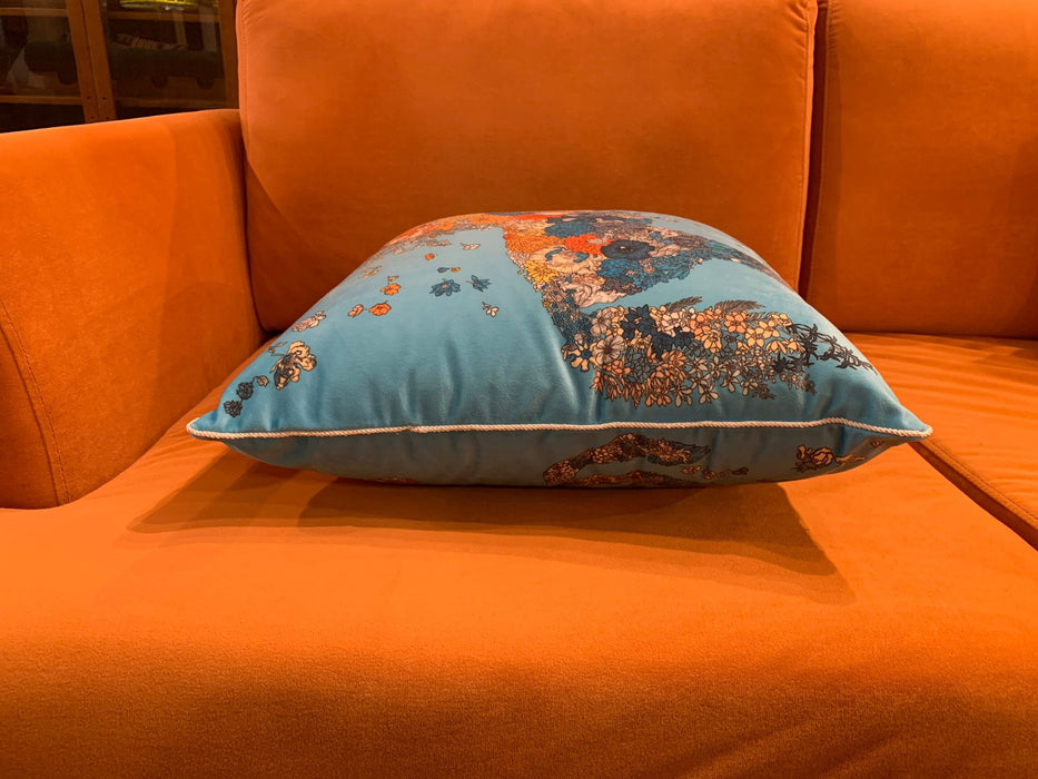 Floral Horse Art Cushion – Turquoise Decorative Throw Pillow