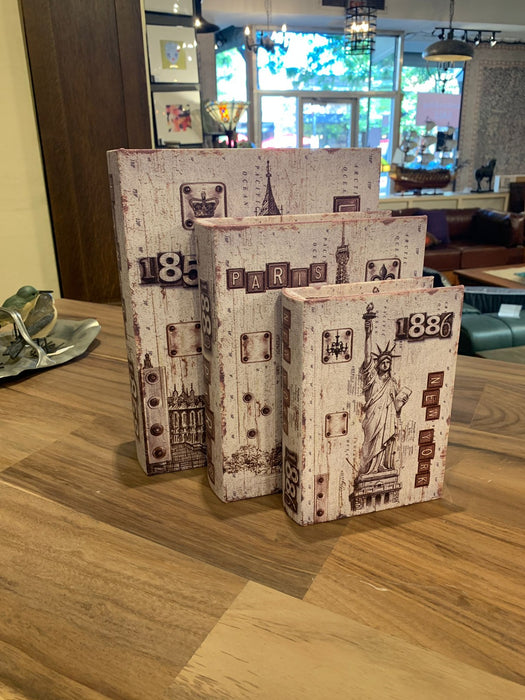 Decorative Book Box Set of 3 – London, Paris & New York | Hidden Storage Keepsake Jewelry Trinket Organizer