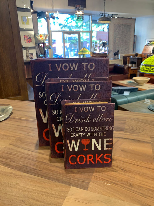 Decorative Wine Book Box Set of 3 – Hidden Storage Case, Faux Leather, Secret Keepsake Organizer