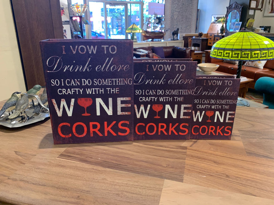 Decorative Wine Book Box Set of 3 – Hidden Storage Case, Faux Leather, Secret Keepsake Organizer