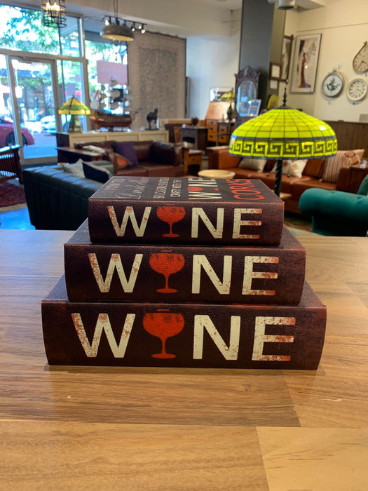 Decorative Wine Book Box Set of 3 – Hidden Storage Case, Faux Leather, Secret Keepsake Organizer