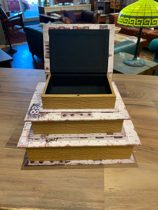 Decorative Book Box Set of 3 – America Flag & Statue of Liberty Hidden Storage, Faux Leather Keepsake Organizer