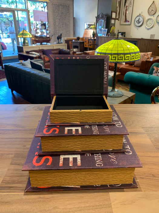 Decorative Wine Book Box Set of 3 – Hidden Storage Case, Faux Leather, Secret Keepsake Organizer