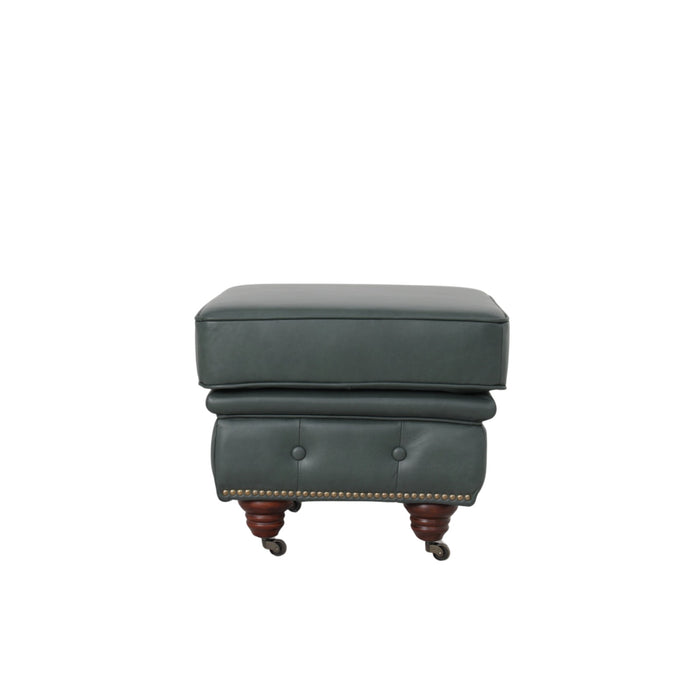 Belgravia Classic Top Grain Leather Ottoman with Button Tufting and Brass Nail head Trim