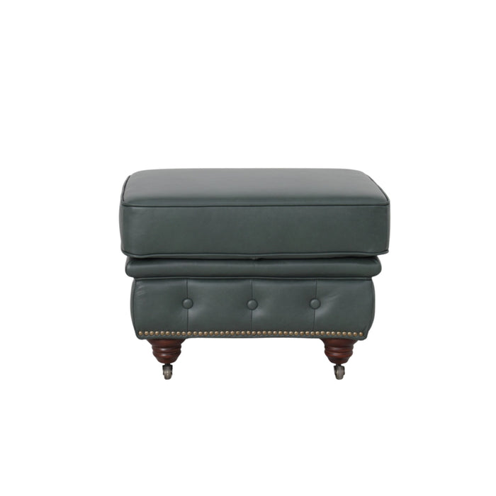 Belgravia Classic Top Grain Leather Ottoman with Button Tufting and Brass Nail head Trim
