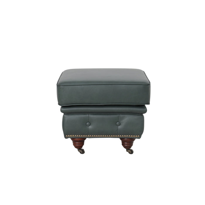 Belgravia Classic Top Grain Leather Ottoman with Button Tufting and Brass Nail head Trim