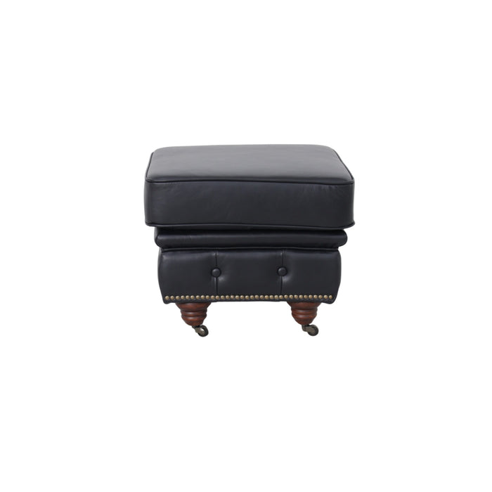 Belgravia Classic Top Grain Leather Ottoman with Button Tufting and Brass Nail head Trim