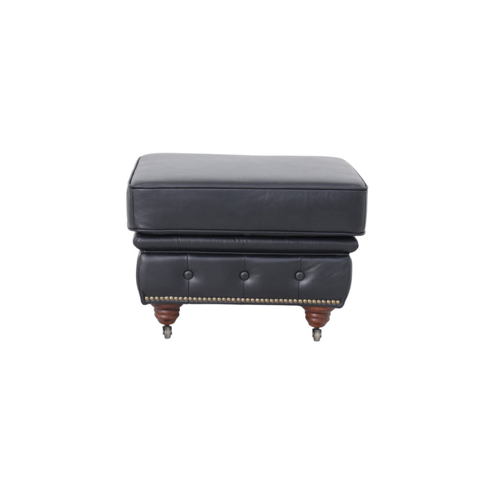 Belgravia Classic Top Grain Leather Ottoman with Button Tufting and Brass Nail head Trim
