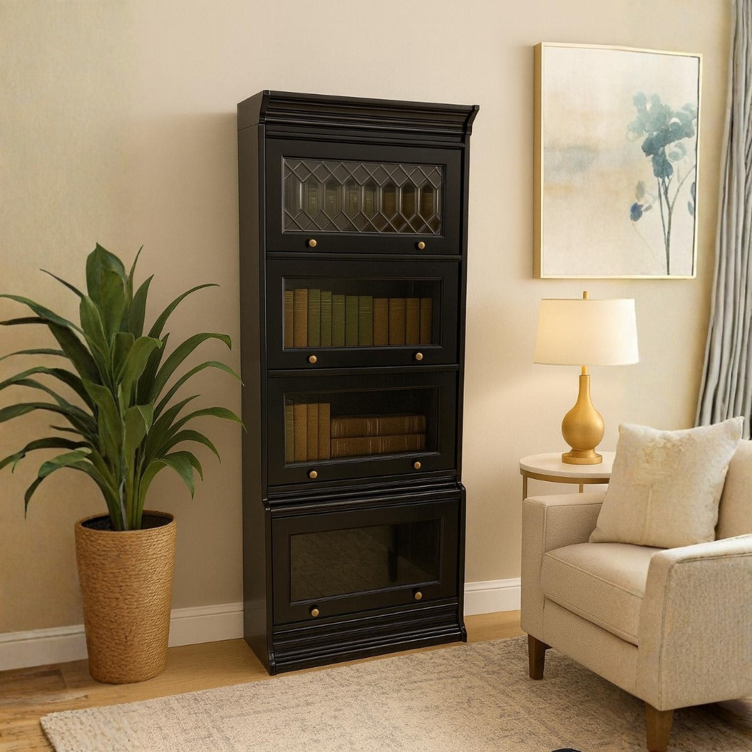 Mahogany Wood 4 Stack & 5 Stack Barrister Bookcases with Leaded Glass ...