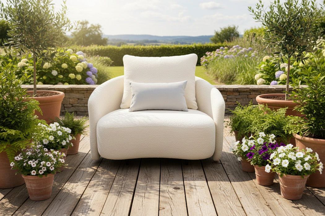 Serene Outdoor Arm chair – Cream Bouclé All-Weather Lounge Seating