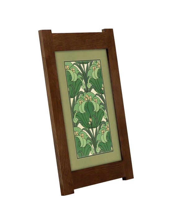 Arts & Crafts Mission Oak Framed Art with Green Floral Harmony