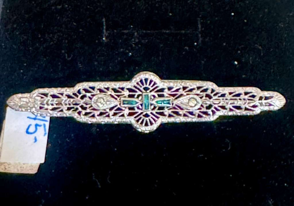 SS Deco Bar Pin with Green Stone