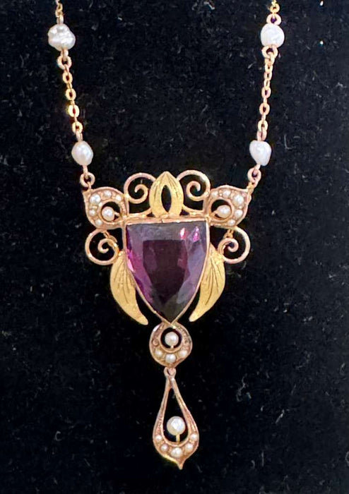 10kt Victorian Amethyst and seed pearl necklace