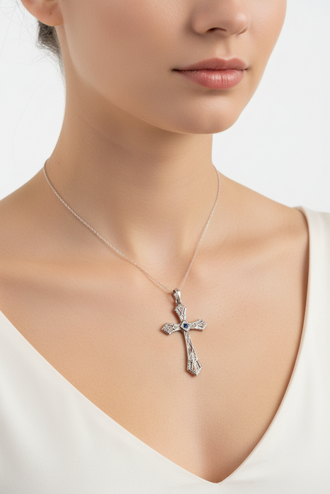 SS Cross with Blue Stone