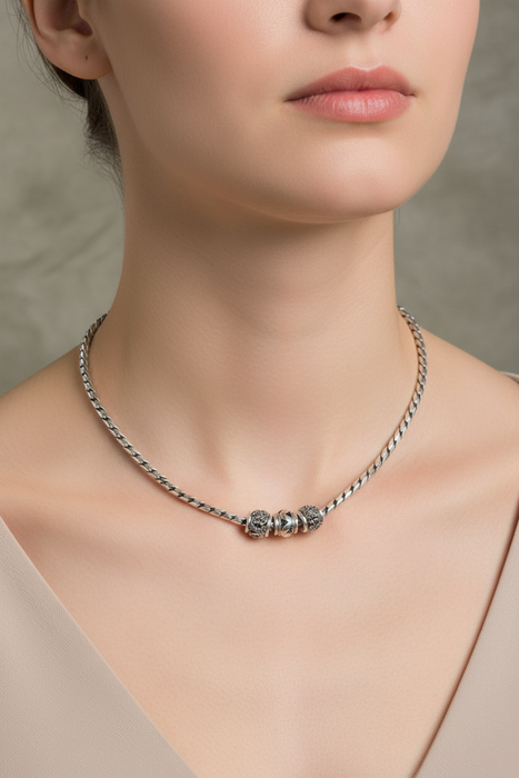 SS Lois Hill Necklace with Three Ornate Slid Beads