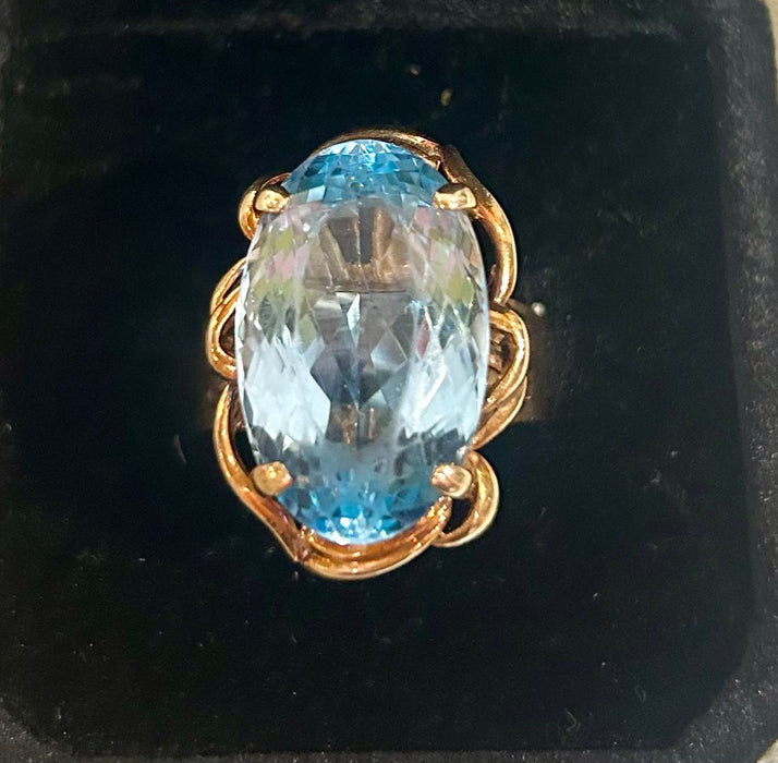 14K Blue Topaz Large Oval Ring