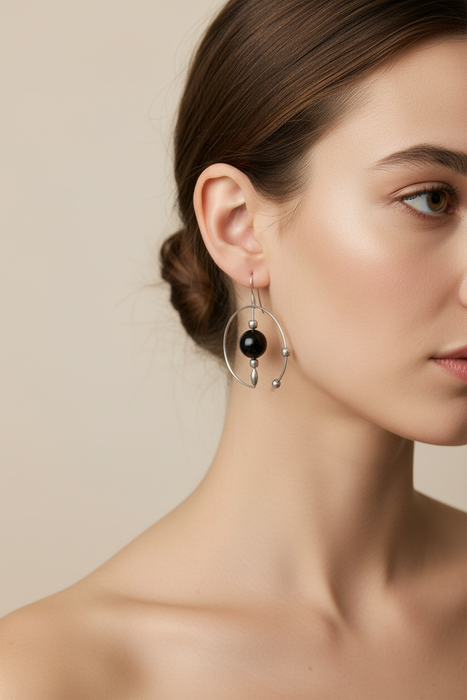 SS Dangle w/ Onyx Ball Earrings
