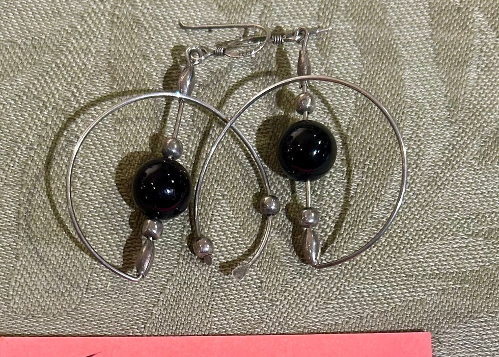 SS Dangle w/ Onyx Ball Earrings