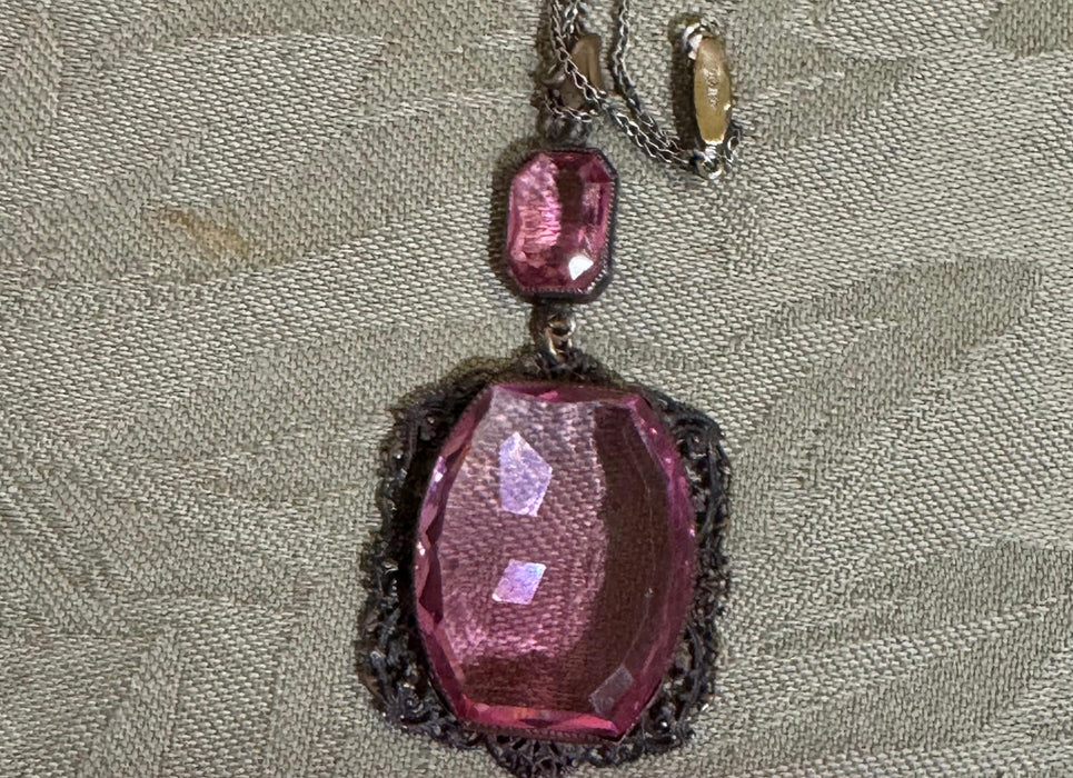 Large Pink Glass Pendant Necklace