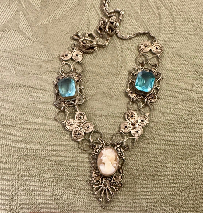 Blue Stone with Cameo Necklace