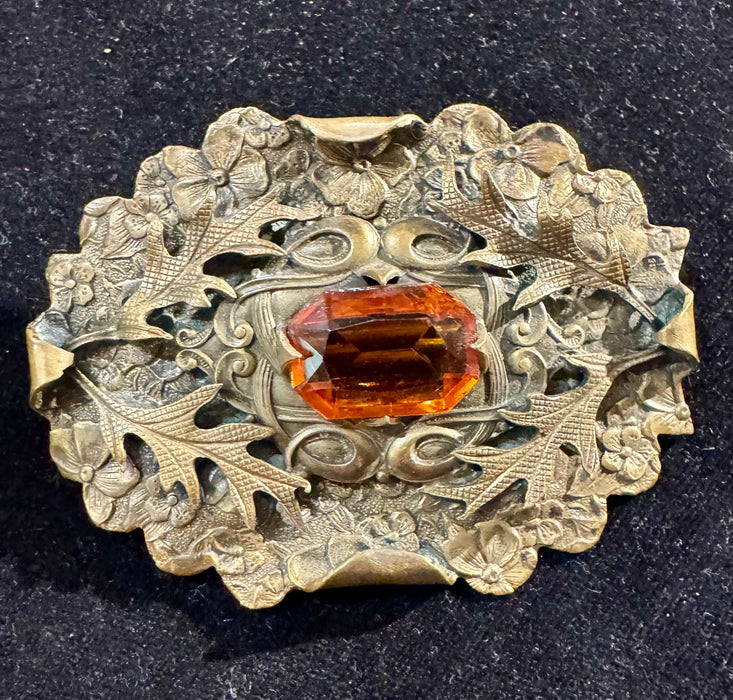 Large leaf orange stone pin