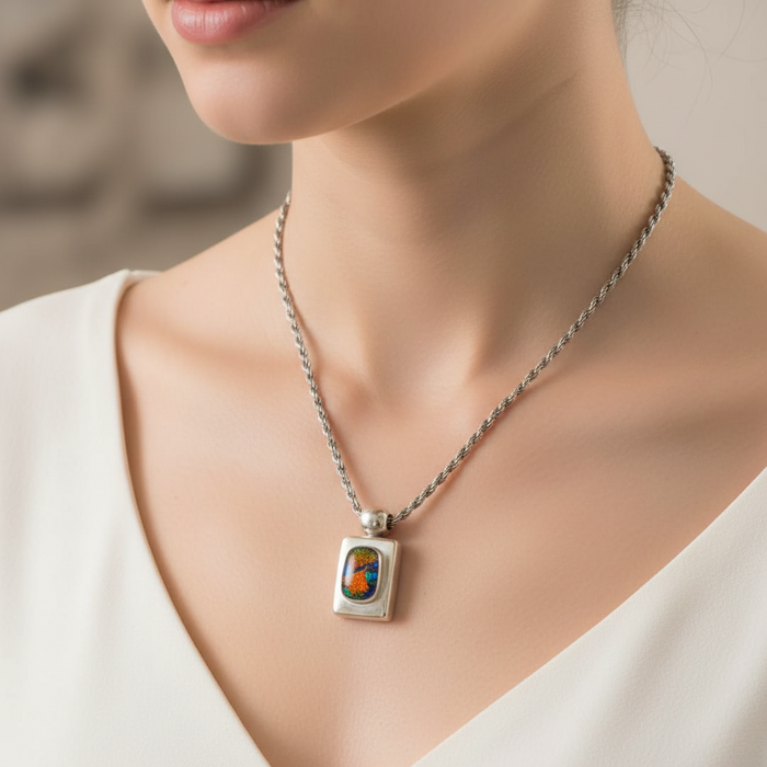 SS Art glass pendant and chain