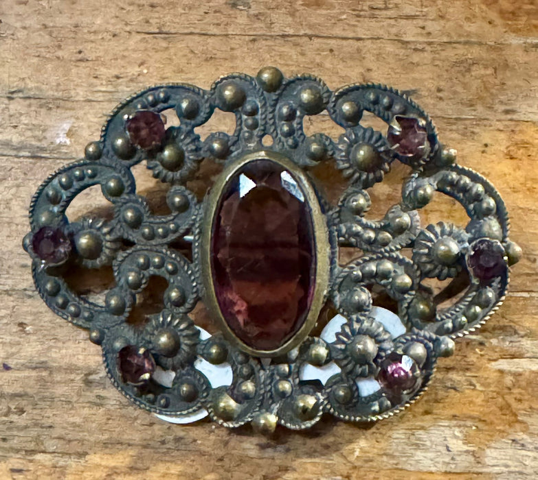 Large Pin with vintage oval purple stone and smaller purple stone