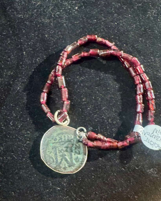 Garnet neck with old coin