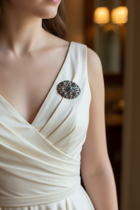 Oval filli with turq pin
