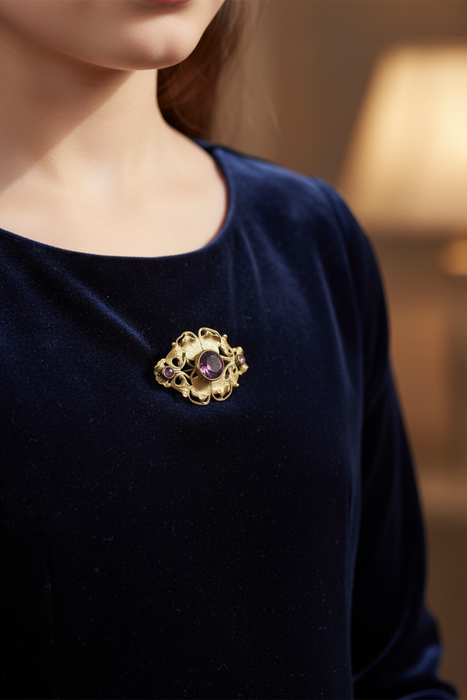 Vintage leaf with purple stone