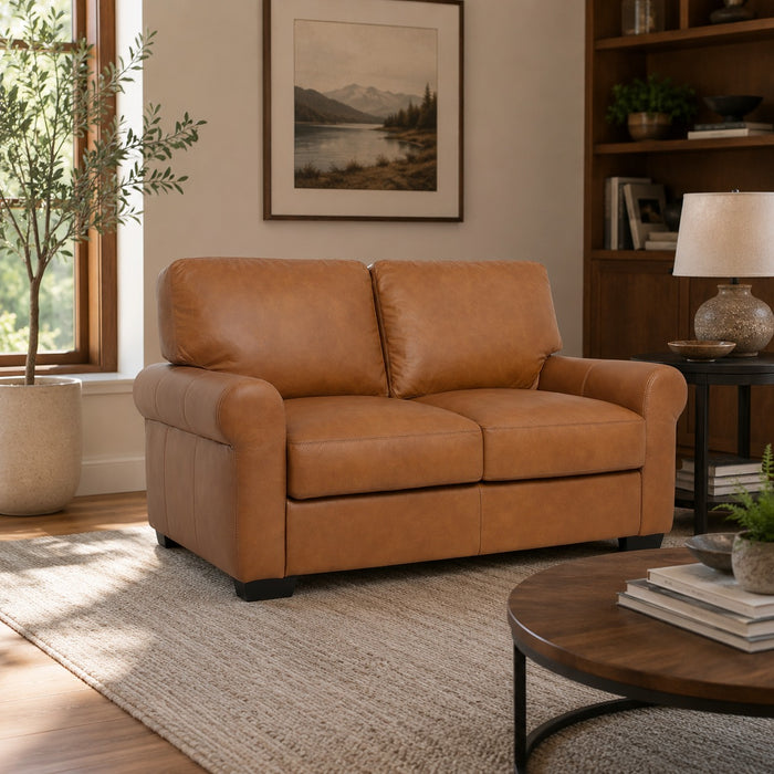 Florentine Top Grain Leather Love Seat - Tan