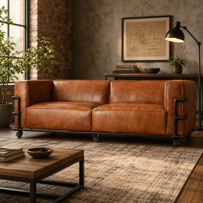 Henry Industrial Modern Leather Sofa (2 Colors Available)