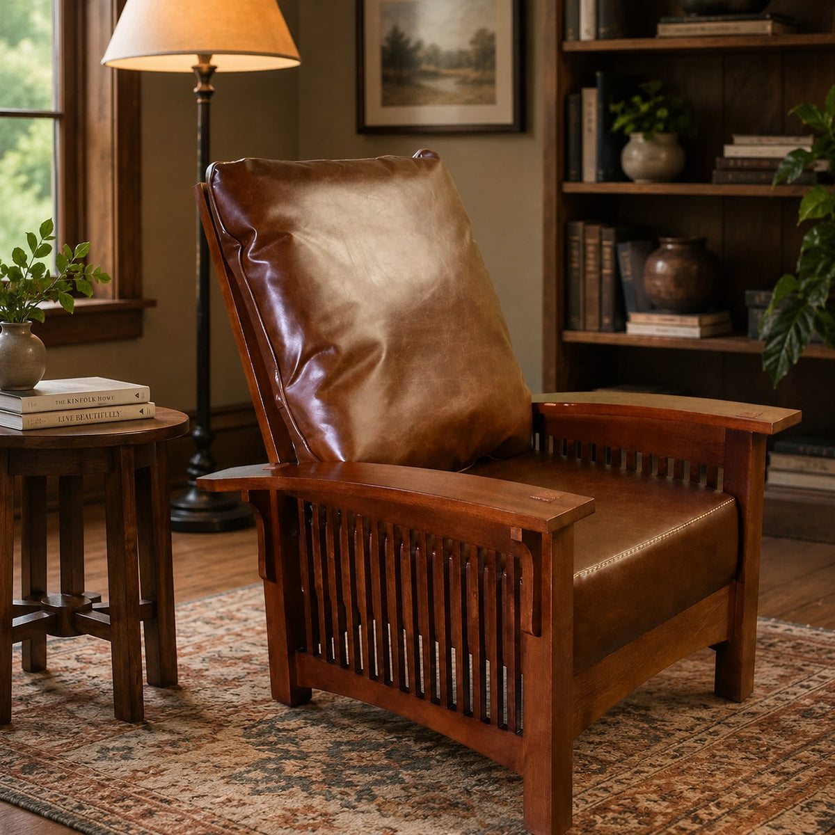 Buy Craftsman / Mission Leather and Oak Morris Chair - Chestnut in