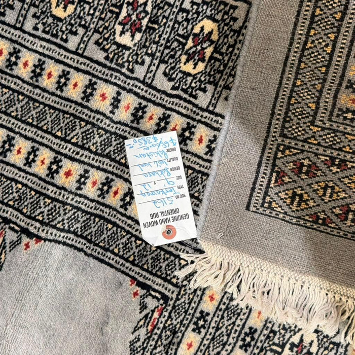 Hand-Knotted Pakistani Bokhara Rug – 100% Wool, size 9' x 12'