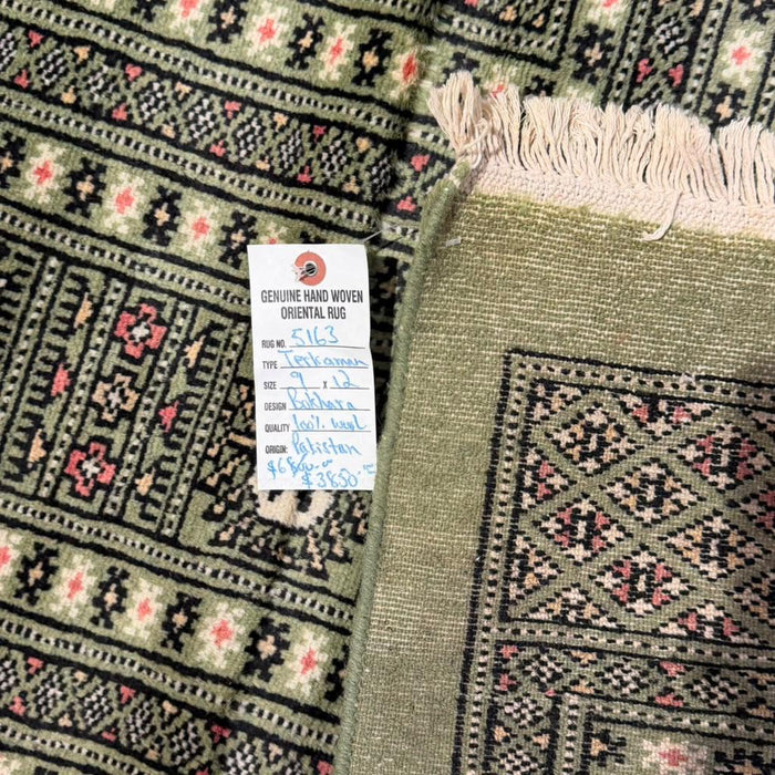 Hand-Knotted Pakistani Bokhara Rug – 100% Wool, size 9' x 12'