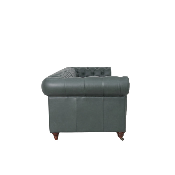 Belgravia Chesterfield Top Grain Leather Sofa with Tufted Back & Rolled Arms
