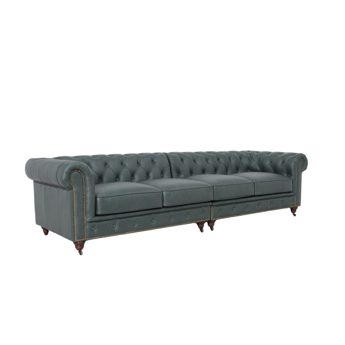 Belgravia Chesterfield Top Grain Leather Sofa with Tufted Back & Rolled Arms