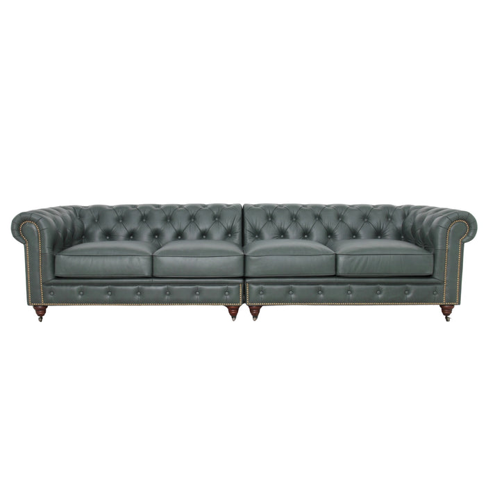 Belgravia Chesterfield Top Grain Leather Sofa with Tufted Back & Rolled Arms